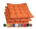sunnypillow 4er Set Stuhlkissen mit Bändern 40x40 cm - Bequeme Polsterauflage 8cm dick - Auflage für Stühle/Bänke in Haus und Garten Sitzkissen Sitzauflage Gartenkissen Outdoor/Indoor - Orange