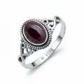 mantraroma Silberring BAGHIMI oval aus 925 Silber mit Granat (Ring mit Schmuckbeutel), Damenring aus 925er Silber 54