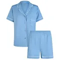 By Louise Shorty Sleep Chic (Set, 2 tlg., 2-teilig) Damen Pyjama Button Down Kurzarm geknöpft blau|lila XL