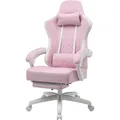 GTPLAYER Gaming Stuhl Ergonomischer Gaming Sessel Schreibtischstuhl mit Stoffoberfläche, Federsitzkissen, Verbindungsarmlehnen und Fußstütze 150KG, Weiß-Rosa