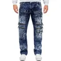 Kosmo Lupo 5-Pocket-Jeans Auffällige Herren Hose BA-KM8006 (1-tlg) Auffälliges Design mit kontrastierenden weißen Nähten blau 33