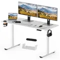 SANODESK Schreibtisch Elektrisch höhenverstellbarer Schreibtisch, Sitz-Steh-Tisch (Anti-Kollisionssystem, Ergonomischer Steh-Sitz Tisch mit Memory-Funktion, MAX.Load 100kg), mit Getränkehalter, Box, Haken & Kabelmanager, 120/140/160 *60 cm weiß 140 cm x 60 cm