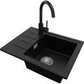 PRIMAGRAN Granitspüle Schwarz 55x44cm, Spülbecken 1 Becken + Küchenarmatur 32x20cm + Ablauf-Set, Küchenspüle ab 45er Unterschrank - Kopenhagen... - Schwarz