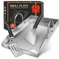 Grillplatte Plancha Edelstahl 40x30cm, 4mm, abnehmbarer Griff, Spatel