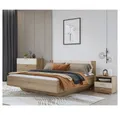 Lomadox Schlafzimmer-Set VARESE-83, (Spar-Set, 3-tlg., Kommode Bettgestell Nachtkommode), Eiche mit beige modern 180x200cm Liegefläche Griffe in goldfarben