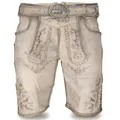 STEIGENHÖFER Lederhose Herren Tracht kurz - Franz - Vintage Trachtenhose mit Gürtel - 100% Rindsleder - Traditionelle Echtlederhose - Nubukleder - Ideal für dein Oktoberfest Herren Outfit - Beige - 50