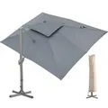 LKINBO Sonnenschirm 300 x 400 cm Rechteckig mit Ständer und Kurbel, Groß Ampelschirm Terrassenschirm 360°Drehbar Parasol Windfest Gartenschirm Wasserdicht Marktschirm für Garten Deck Outdoor, Grau