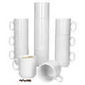 MamboCat Event 12er Set Kaffeebecher I 250 ml weiße Porzellan-Becher mit Henkel 12 Personen I stapelbare Tassen für Heißgetränke wie Tee, Kakao, Latte Macchiato & Co I schickes Kaffee-Geschirr