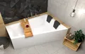 ECOLAM Badewanne Intima Duo Eckwanne für Zwei 170x125 cm RECHTS + Ablage Bambus + Schürze aus Acryl + 2x Kopfstütze Ab- und Überlauf Automatik Füße Silikon Komplett-Set
