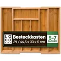 Loco Bird Besteckkasten für Schubladen - 5 bis 7 Fächer - ausziehbarer Bambus Besteckeinsatz für Schubladen - verstellbar Besteck Organizer Küche Holz - Schubladeneinsatz Küche - Cutlery Organizer