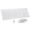 Tastatur Maus Set Kabellos, iClever kabellose Tastatur und Maus Ultra-Dünne Wiederaufladbare Funktastatur für PC/Laptop/Smart TV, QWERTZ Layout, Weiß