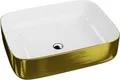 LAVITA Aufsatzwaschtisch Galera Brushed Gold| Aufsatzwaschbecken Rechteckig | Waschbecken ohne Überlauf und Hahnloch | Aus hochwertigem Porzellan | Waschtisch | 50,5x40x14 cm | Weiß/Gold