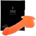 Frei Haus: Toylie Latex Penishülle Franz Neon-Orange mit Basisplatte, 5.5cm, UV