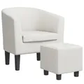 vidaXL Clubsessel, Sessel mit gepolstertem Sitz Armlehnen, Cocktailsessel mit Fußhocker, Loungesessel Relaxsessel Polstersessel, Weiß Kunstleder