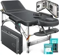 KESSER® Massageliege 3 Zonen bis 250kg, Massagetisch klappbar, verstellbar, tragbarer Koffer, Kosmetikliege, Therapieliege, Zubehör, Alu-Kopfstütze, Armlehne, Tragetasche, Anti Rutsch, 60cm, Anthrazit