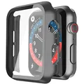 Misxi Schwarz Hard Hülle Mit Glas Displayschutz Kompatibel mit Apple Watch SE 3 (2025) / SE2 / SE/Series 6 /Serie 5 / Series 4 44mm, 2-Stück