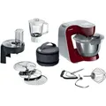 Bosch MUM58CR60 Küchenmaschine 1000Watt mit Mixaufsatz und Durchlaufschnitzler - rot - Schwarz/Rot/Silber