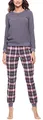 Merry Style Damen Schlafanzug Zweiteiler Pyjama lang bunt mit Muster (Dunkelmelange/Burgund, M)