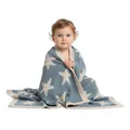 Little Dedi Seesterne Babydecke 80x100 cm – Weiche, beidseitig verwendbare Acryl-Strickdecke mit Schleife – Oeko-TEX Zertifiziert – Rauchblau