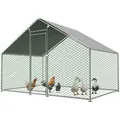 Hühnerstall 3x2x2m Hühnerhaus Kleintierstall Freilaufgehege Kleintiergehege Voliere Freigehege Hühnerkäfig Geflügelstall Verzinkter Stahlrahme... - Silber