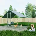 Thanaddo Hühnerstall 3x2 m Metall, 6 m² Große mit Wasserdichtetem PE-Tuch, Verzinkter Stahl Kleintierstall mit Riegelsystem-Tür für Hühner, Kaninchen Haustierkäfig Hühnerkäfig Kleintiere Garten