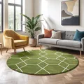 SANAT Wohnzimmerteppich – Pflegeleicht, für jeden Raum geeignet – Öko-Tex zertifizierter Flächenteppich – Trellis Muster, Grün, 120 cm Rund