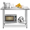 COSTWAY Edelstahl Küchentisch Arbeitstisch, Edelstahltisch mit Höhenverstellbarer Ablage, Zubereitungstisch Gastro Tisch, Ablagetisch für Küche Restaurant, Silber (122 x 61x 90cm)