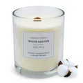 XL Duftkerze im Glas 13 x 10 cm mit Knisterdocht aus Holz - White Cotton Duft - Große Aromakerze 1200g Wachs 50 Stunden Brenndauer - Raumduft Deko Kerze parfümiert Baumwolle Aroma