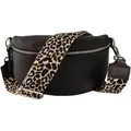 MIRROSI Bauchtasche Damen, Echtleder, Made in Italy, Umhängetasche, Brusttasche, (Schultertasche für jeden Anlass (1 Tasche & 2 Gurte), Crossbody Bag, Schwarz, gemusterten& verstellbaren Schulterriemen braun|schwarz Mittelgroße Tasche (25x16x7cm)