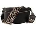 MIRROSI® Bauchtasche Damen, Echtleder, Made in Italy, Umhängetasche, Brusttasche, Crossbody Bag (1 Tasche & 2 Gurte) (Schwarz (Leo Schwarz), Mittelgroße Tasche (25x16x7cm))