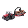 Bburago B18-31659 Massey FERGUSSON 8740S Traktor mit Holzanhänger, 10 cm, Rot