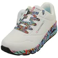 Skechers UNO Ravaged LoveSneaker für Damen, Weißer Duraleather Multi Trim, 38.5 EU