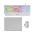 Mars Gaming MCP124, Portugiesisch Layout, 3in1 Gaming Combo, Ergonomische H-Mech LED RGB Tastatur, RGB Maus 3200DPI HUANO Switches, Nanotextil-Mauspad 360x260mm, Multiplattform-Kompatibilität, Weiß