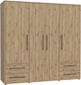 FORTE Kleiderschrank Mokkaris, zeitloses Design, 3–4 Türen, Made in Europe (B/H/T ca. 145x200x59cm oder 206x200x59cm) Schubladen + schwarze Stangengriffe, Made in Europe, viel Stauraum