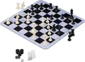 Relaxdays Schachspiel Backgammon Dame, zum Aufrollen, mit Tragetasche, 50,5 x 50,5 cm, 3 in 1 Reisespiel, schwarz/weiß