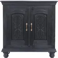 Marrakesch Vintage Kommode mit Türen schwarz aus Holz 90cm | Skandinavische Deko kleines Sideboard Komode Serena handgeschnitzt für stilvolle Aufbewahrung & Deko im Wohnzimmer & Schlafzimmer
