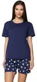 Merry Style Damen Schlafanzug Zweiteiler Pyjama Kurz aus Baumwolle Pyjama Set MS10-177 (Marineblau Sterne/Blau, XL)