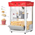 VEVOR Popcornmaschine mit Edelstahlkessel, 800 W kommerzieller Popcornmaker, 48 Tassen pro Ladung, Kinostil, mit 2-Tasten-Bedienung, Glaswand, PC-Tür, 1 Portionierer, 3 Löffel, Rot