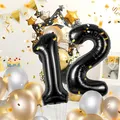 Geburtstag zahlen luftballon 12 jahre | Folienballon Schwarz- Folienballon in 40"-101cm Geburtstagsdeko - Ballon Zahl Deko zum Geburtstag fliegt mit Helium für 12.Geburtstags