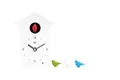 KOOKOO Birdhouse Mini Weiß, Design Kuckucksuhr mit 12 Vogelstimmen oder Kuckuck