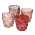 4tlg. Windlicht MARILU rosa altrosa violett Muster geriffelt Glas Teelichthalter