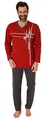 Normann Eleganter Herren Schlafanzug Langarm Pyjama mit Frontprint – auch in Übergrössen, Farbe:rot, Größe:64/66
