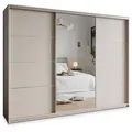 Masseno Schwebetürenschrank VARO Kleiderschrank mit Spiegel und Schubladen Schlafzimmerschrank gelb 250 cm