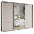 Masseno Schwebetürenschrank, Kaschmir, Nickel, Holzwerkstoff, 9 Fächer, 4 Schubladen, Rechteckig, 250x205x60 cm, Schlafzimmer, Kleiderschränke, Schwebetürenschränke