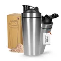 Protein Shaker Edelstahl 'Core' 600 ml - Oster Geschenk für Fitness Fans - auslaufsicherer Eiweiß Shaker mit Sieb - doppelwandiger Edelstahl Becher hält Getränke Stunden lang kühl
