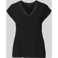 Vero Moda Regular Fit T-Shirt mit Spitzenkragen Modell 'BELLA' in Black, Größe M
