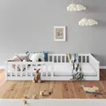 Bodenbett GUSTAVO mit Rausfallschutz Kiefer Massiv - weiß 90 x 200 cm Bodenbett mit Rausfallschutz Montessori-Kinderbett