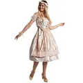 dressforfun Dirndl Damen Midi, Trachtenrock Trachtenkleid mit Schürze, halblanges Dirndlkleid mit Rüschen und Spitze, Trachtenmode Damen für Oktoberfest, mit Dirndl Bluse kombinierbar, beige/Silber