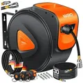 MASKO Hochdruckschlauch, Aufroller Automatik Druckluftschlauch Trommel 1/4 Anschluss Wandhalter orange 30 m