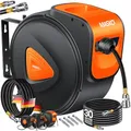 MASKO® Automatik Druckluftschlauch Aufroller 30m – Schlauchtrommel mit 1/4" Anschluss, Schlauchaufroller, Wandhalterung, Tragegriff, 180° schwenkbar, Schlauchbremse, vormontiert & sofort einsatzbereit